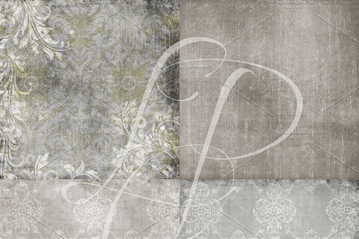Neutral Damask & Solid Pattern Paper, a Pattern Graphic by Le Paper Cafe (Photo 4 of 4)