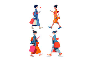 Female with paper bags cartoon, an Object Illustration by Onyx