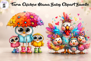 Farm Chicken Mama Baby Clipart, a Seasonal Illustration by CreationArt