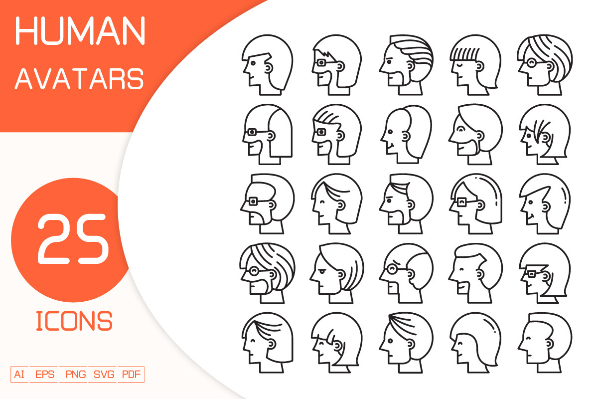 Human Head Avatars Set, an Outline Icon by Designfour (Photo 1 of 7)