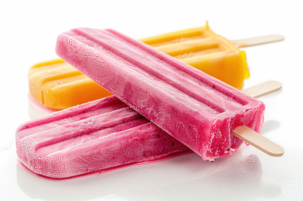 Pink ice cream popsicles on white background, a Food & Drink Photo by AlyaAnd