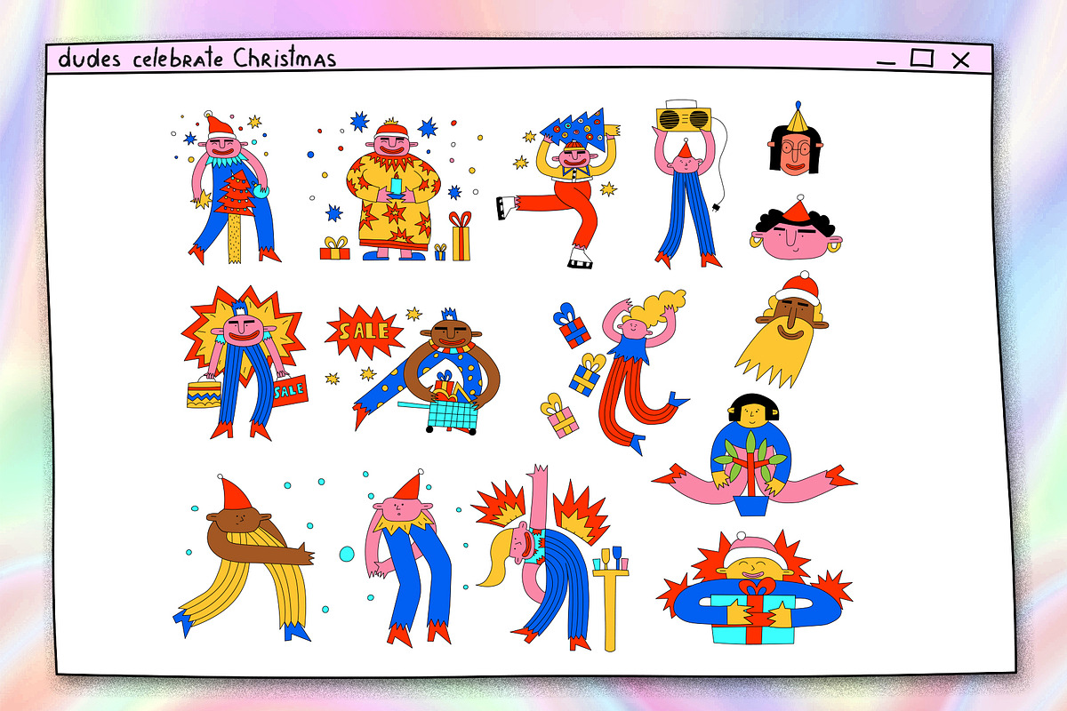 1970 psychedelic Christmas stickers, an Illustration by okchizh (Photo 2 of 8)