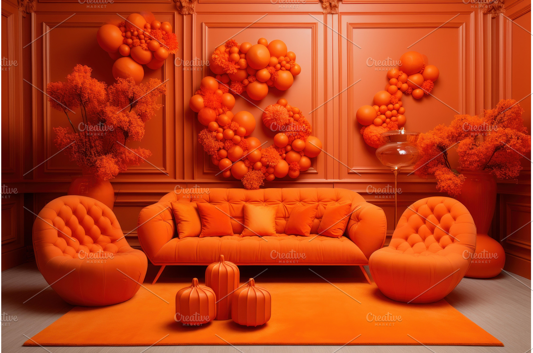Orange monochrome living room setup, an Arts & Entertainment Photo by Ylivdesign