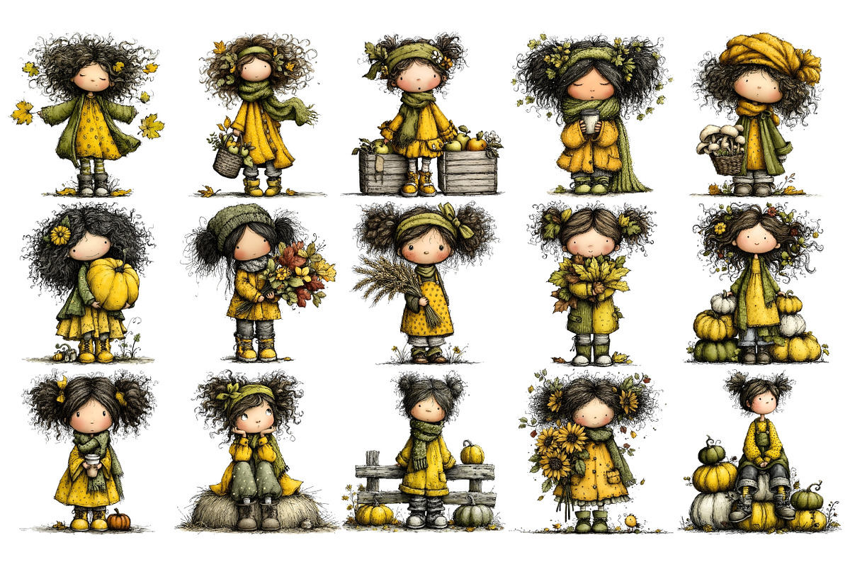 Autumn Girl PNG Clipart Bundle, a Seasonal Illustration by Nicolle's Colorful Art (Photo 2 of 5)