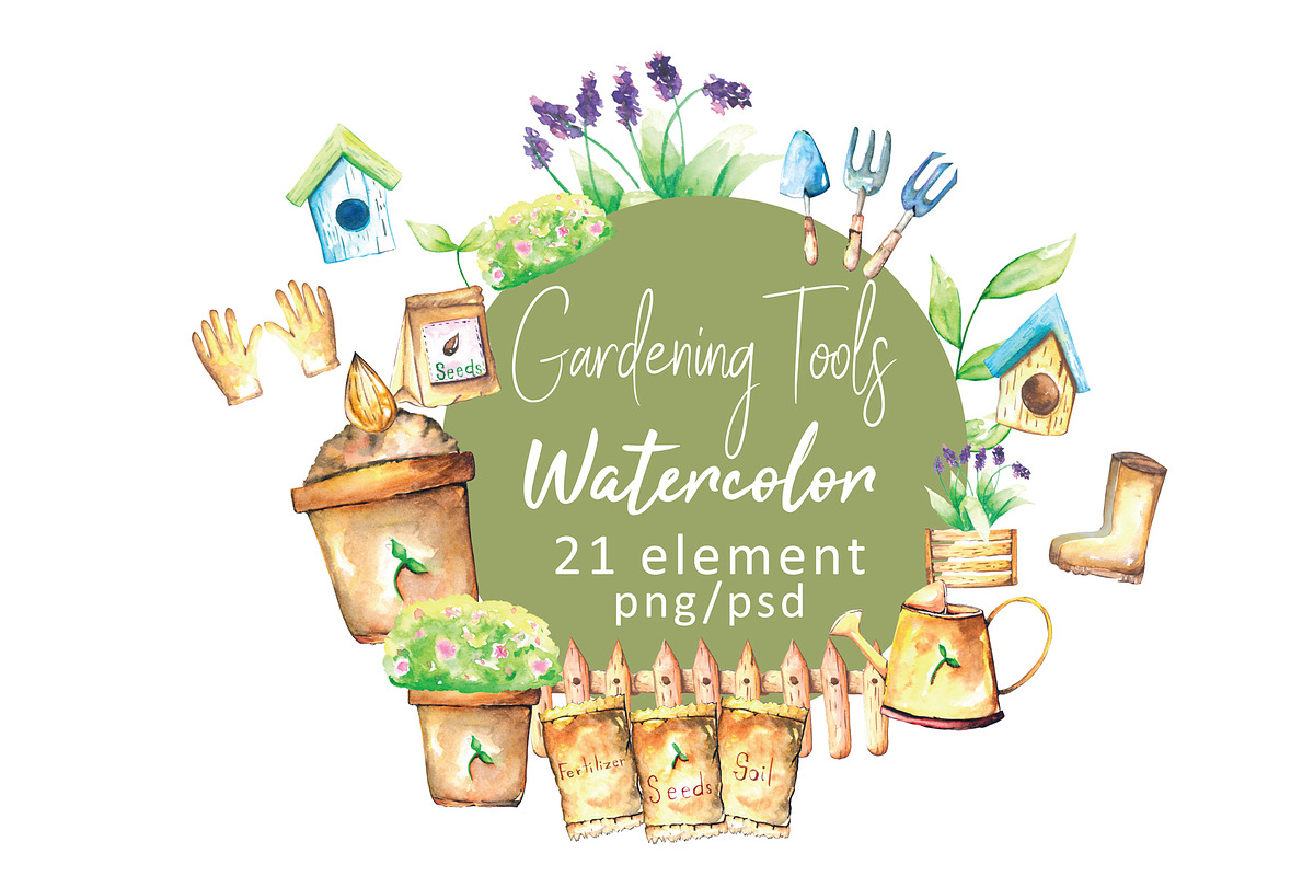 Gardening Tools Watercolor, an Illustration by Ora
