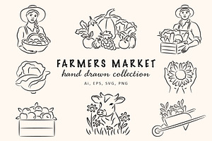 Farmers market illustration set, an Object Illustration by NatalieArtShop