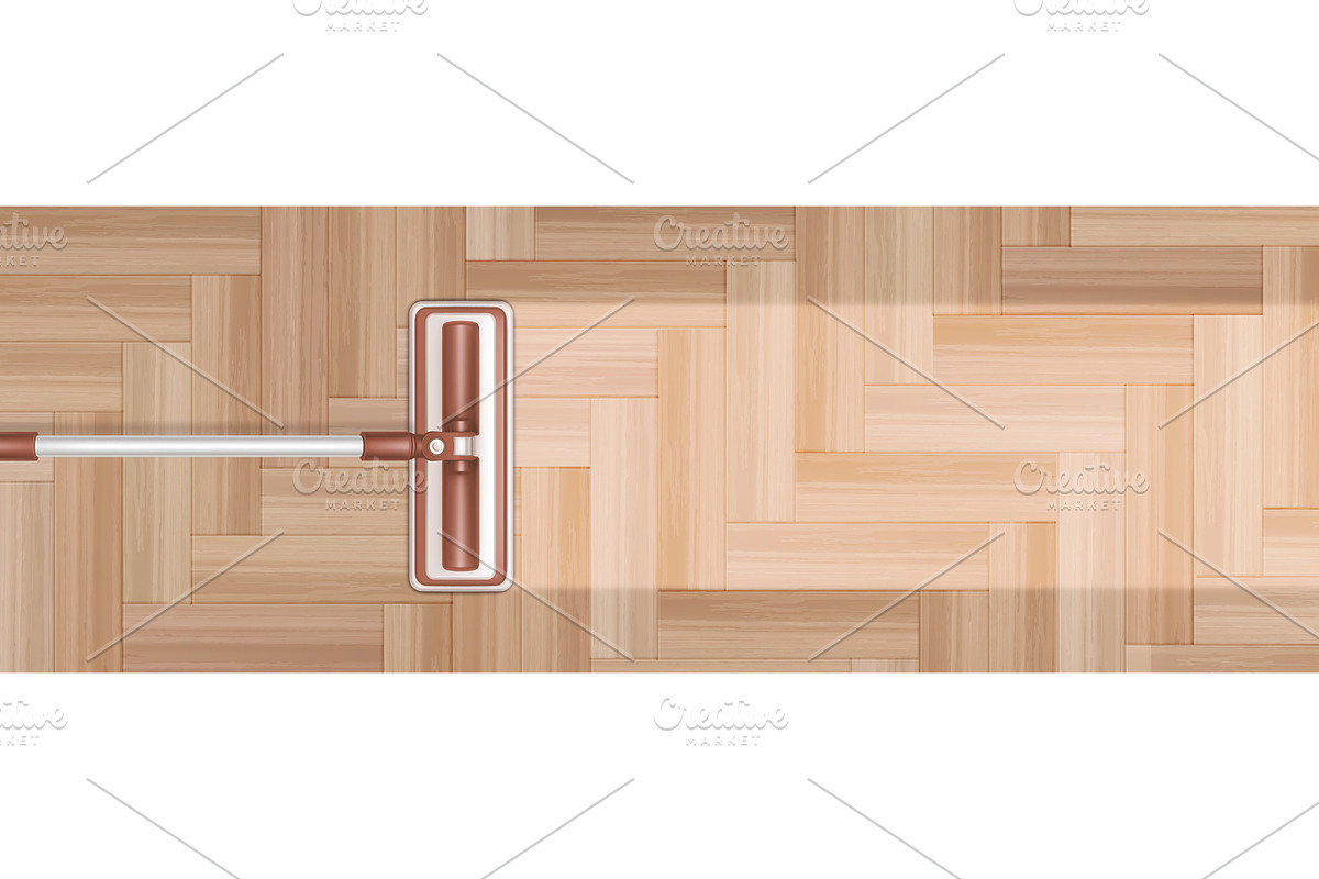 Realistic mop cleaning wooden floor, an Object Illustration by art PVP - market