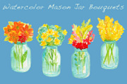 Watercolor Mason Jar Bouquets, an Illustration by Sandra Jones Art (Thumbnail 2 of 2)