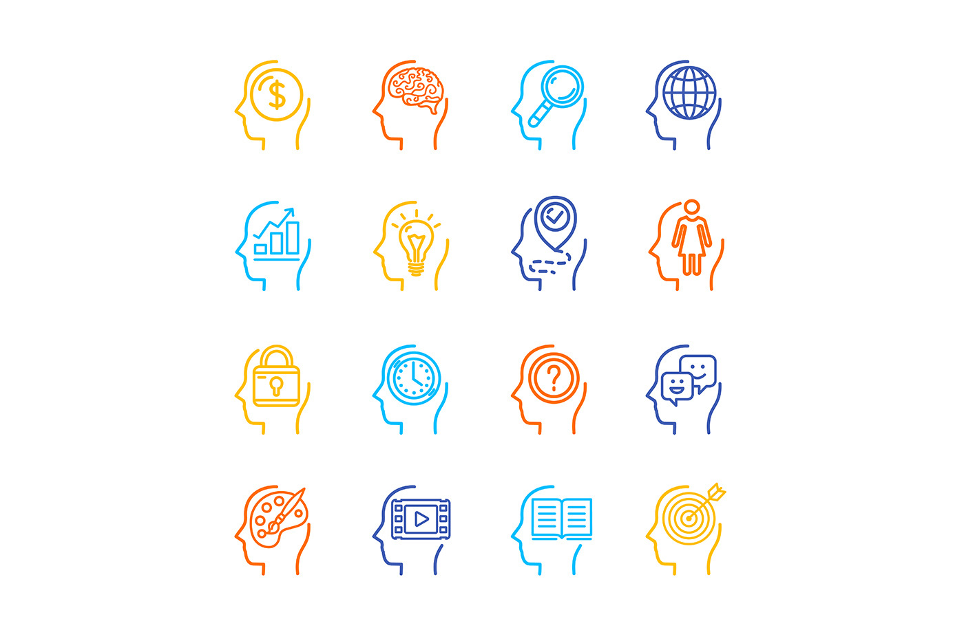 Human Mind Line Icon Set. Vector, an Outline Icon by Vector and Templates