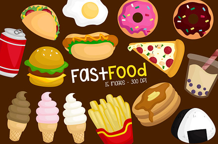 Fast Food Clipart - Junk Food, a Food Illustration by Inkley Studio