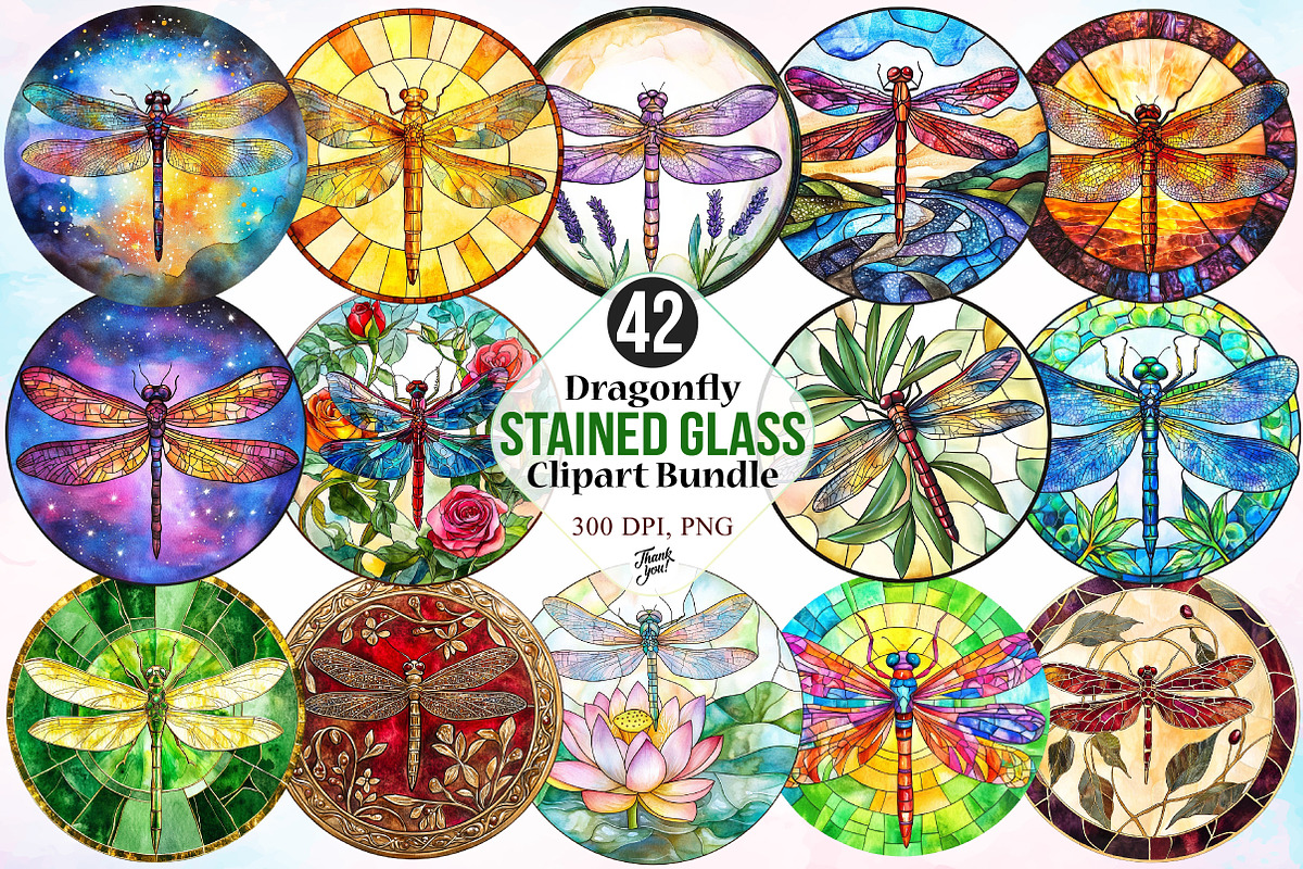 Dragonfly Stained Glass Clipart, an Illustration by Canvas Craft (Photo 1 of 5)