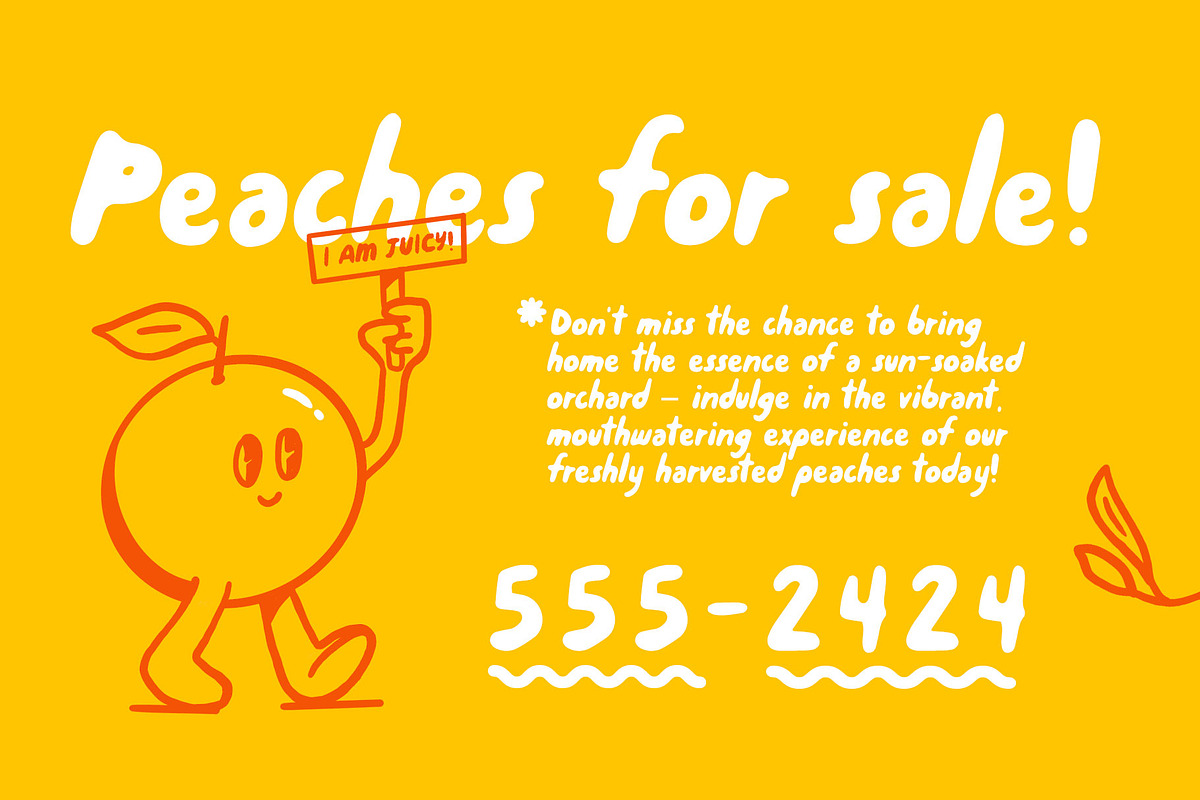 Peaches | Playful Hand-drawn Font, a Font by Rough Patch Studio (Photo 2 of 8)