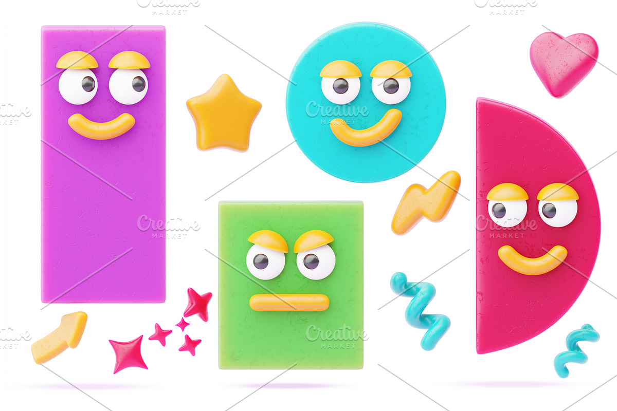 Cute math geometric shapes cartoon, an Object 3D Model by Marozhkastudio