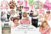 Watercolor Cat Mom Clip Art, an Illustration by Design Market (Thumbnail 1 of 4)