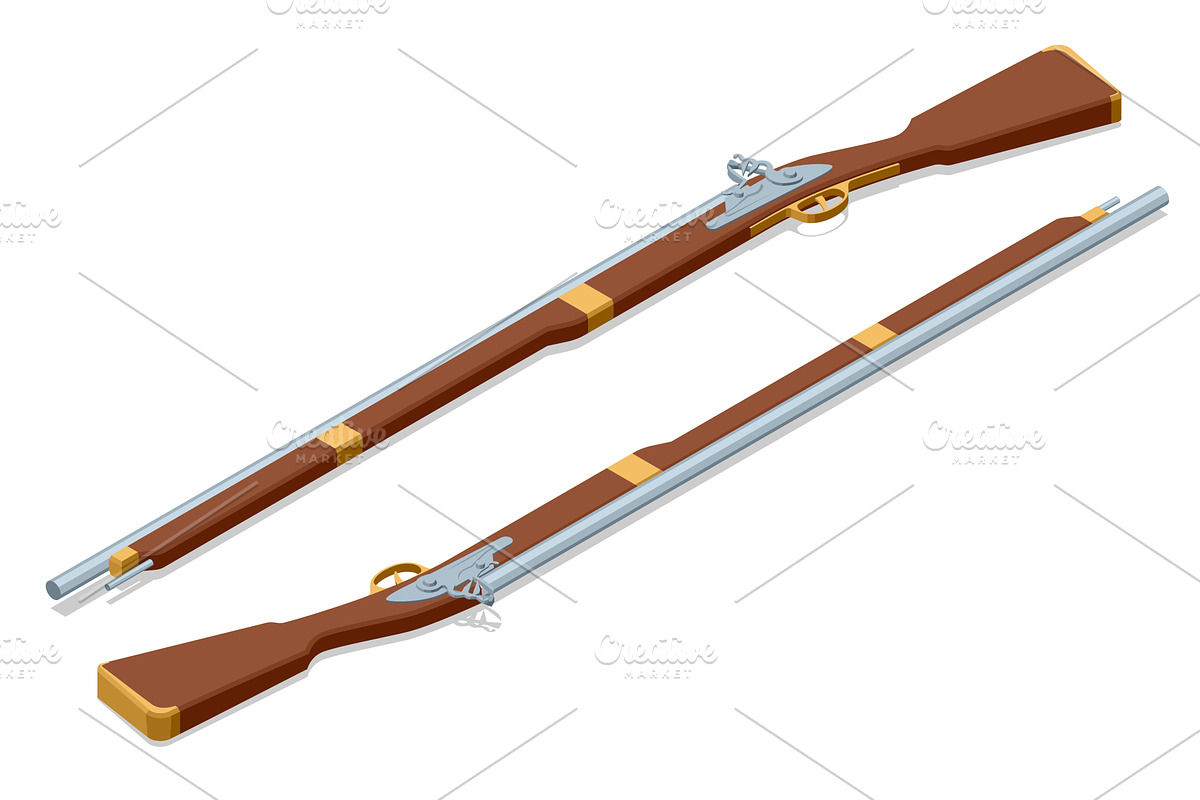 Musket Guns. Isometric set of two, a Texture Illustration by Golden Sikorka