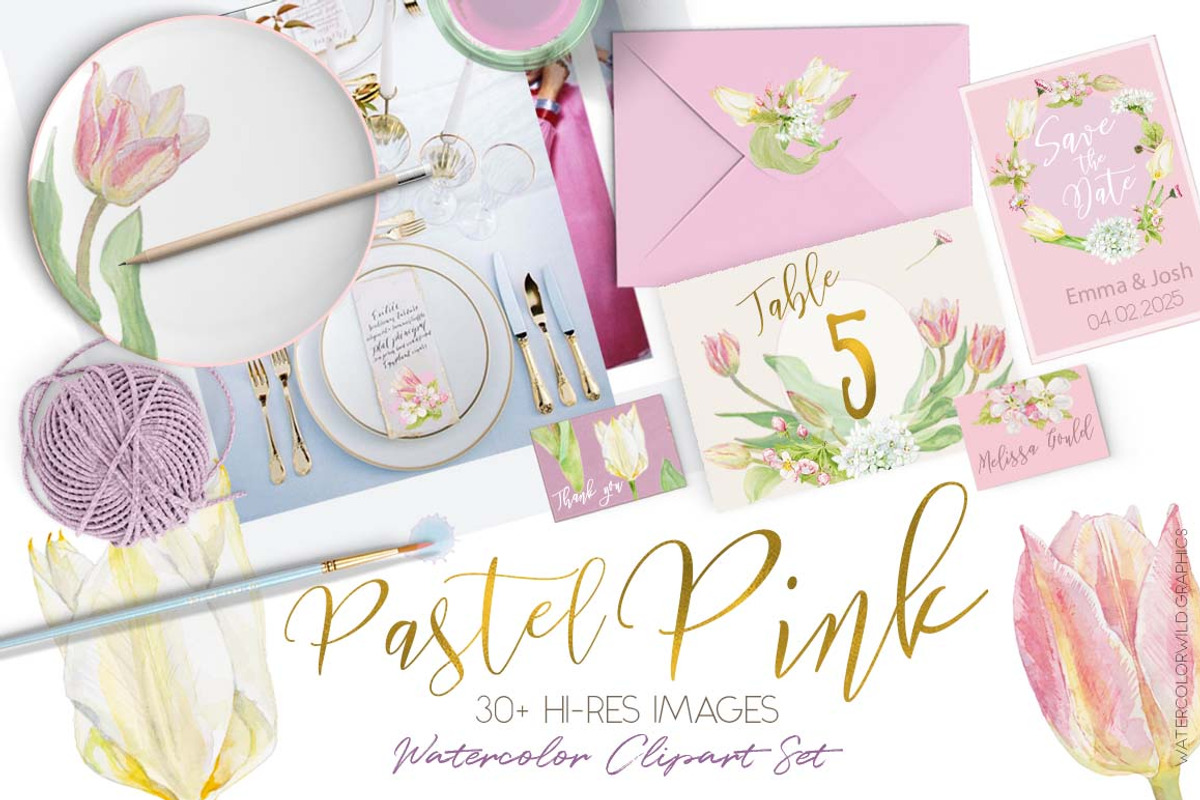 Pastel Pink-WatercolorClipartSet, an Illustration by watercolorwild.graphics (Photo 2 of 6)