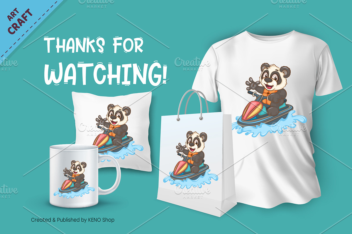 Cartoon Panda on Jet Ski. Animal Art, an Animal Illustration by KENO Mascots (Photo 3 of 3)
