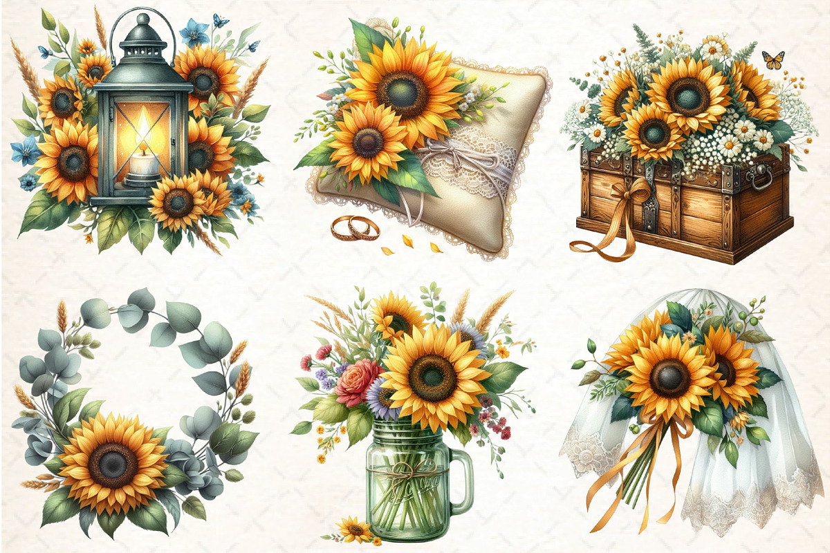 Rustic Watercolor Sunflower Wedding, an Illustration by DreamCafeArt (Photo 3 of 5)