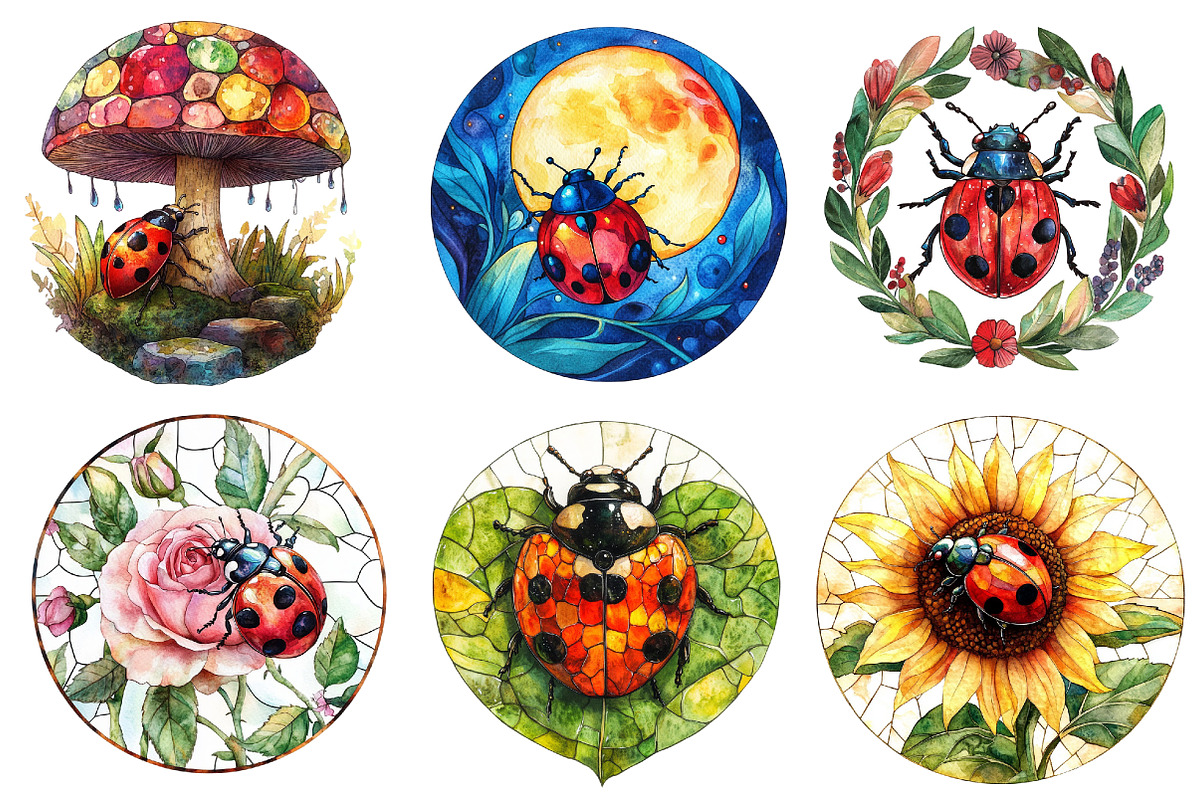 Round Stained Glass Ladybug png, an Illustration by CreationArt (Photo 4 of 5)