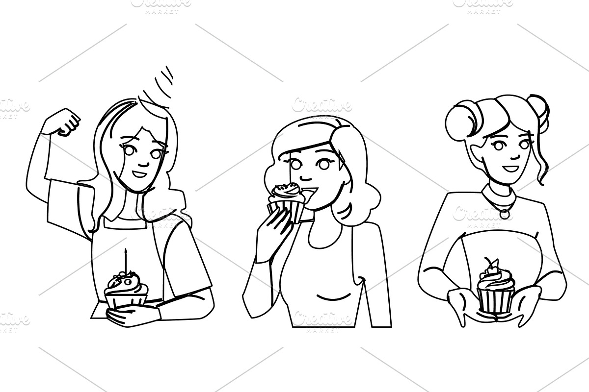 dessert cupcake woman vector, a Person Illustration by pikepicture