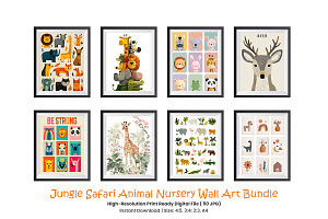 Safari Animal Nursery Wall Art Set, a Poster Template by Pixeness Studio