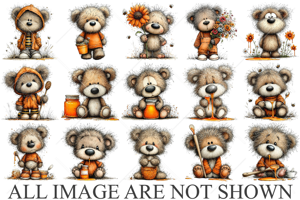 Whimsical Honey Bear Clipart Bundle, a Seasonal Illustration by Canvas Craft (Photo 4 of 10)
