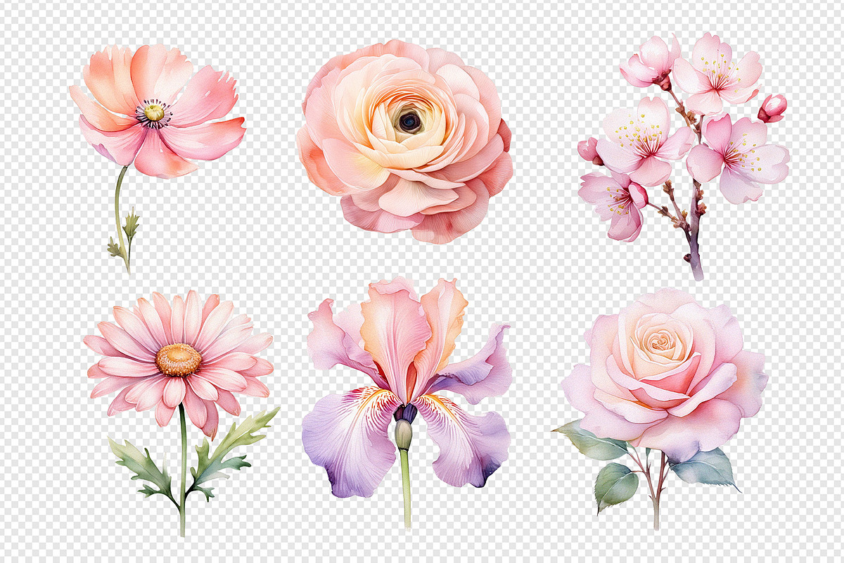 Wedding Watercolor Flowers Clipart., a Decorative Illustration by kaisorn (Photo 3 of 5)