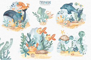 Mermaids Watercolor Collection