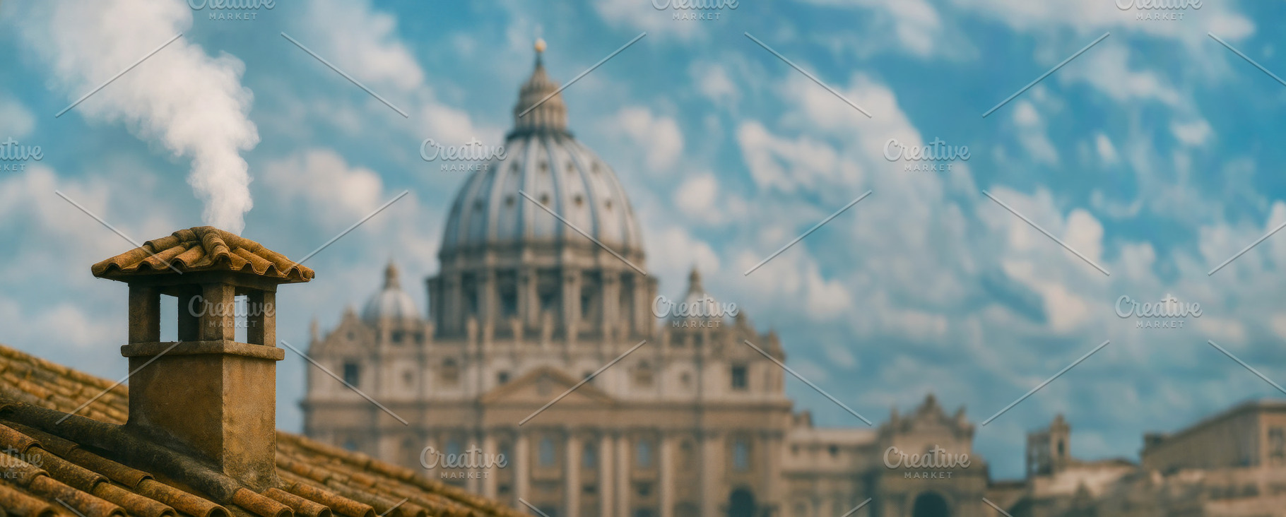 Vatican rooftop with white smoke, a Photo by LiliGraphie