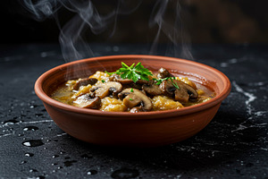 Hot mushroom soup with sliced mushro, a Food & Drink Photo by professorinc