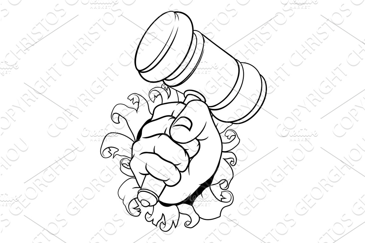 Auctioneer Judge Hand Holding Wooden, a Person Illustration by Christos Georghiou