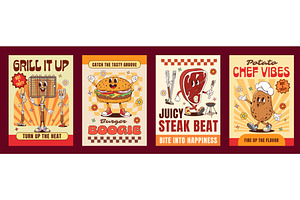 Retro barbeque groovy hippie meat, a Food Illustration by Buch&Bee