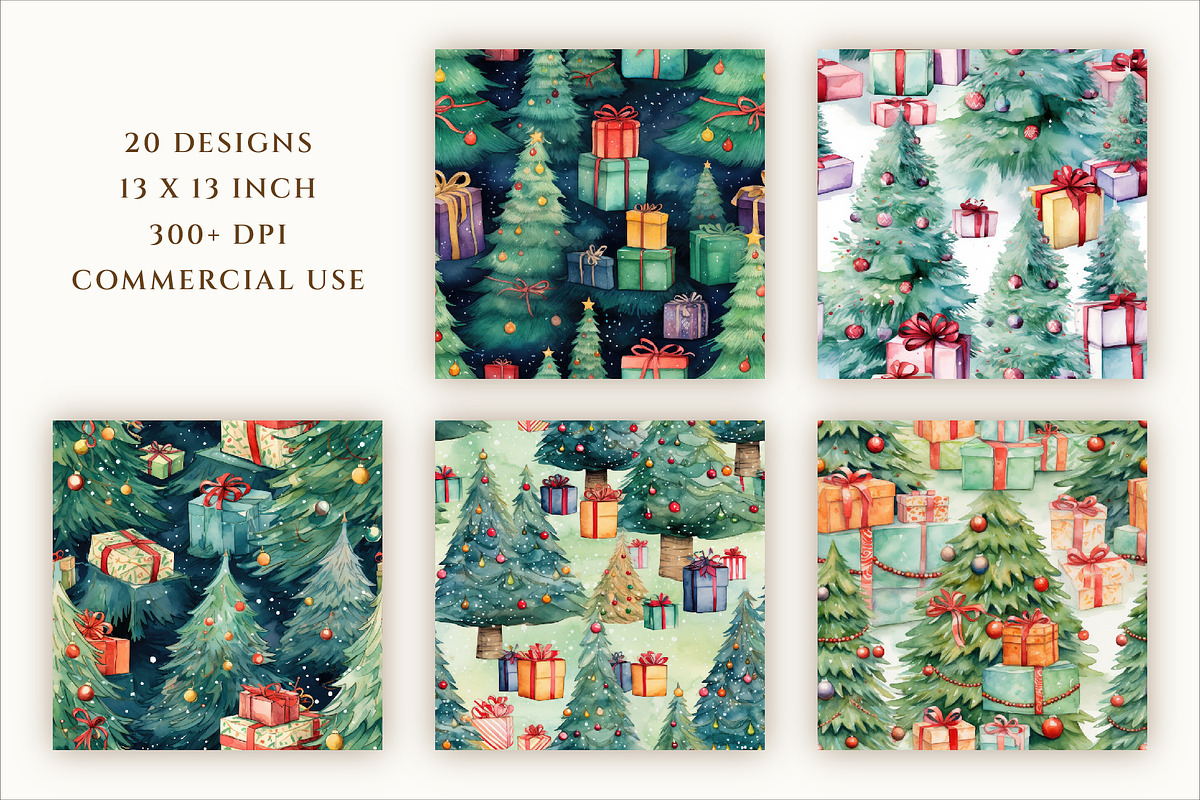 Seamless Watercolor Christmas Trees, a Pattern Graphic by everslide (Photo 2 of 5)