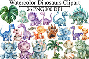 Watercolor Dinosaurs Clipart, an Illustration by Design Market (Thumbnail 1 of 5)