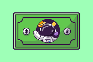 Cute Astronaut Waving Hand On Money