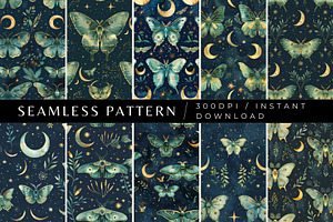 10 Moonlit Moths Seamless Patterns