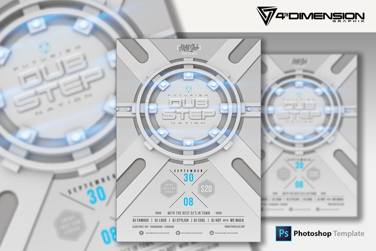 Futurism Dupstep A4 flyer Template, a Flyer Template by Ravi Rajcoomar (Photo 1 of 3)
