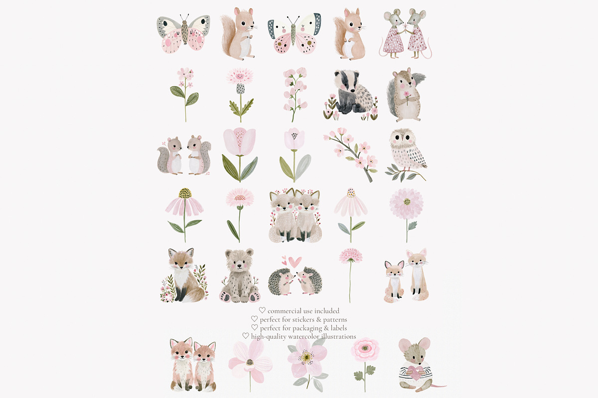 woodland animal clipart set, a Decorative Illustration by Patishop Art (Photo 7 of 7)