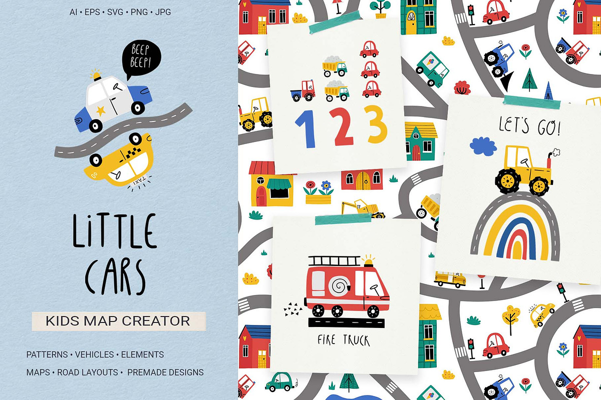 Kids Cars Clipart & Map Creator, a Transportation Illustration by Irina Ostapenko (Photo 1 of 14)
