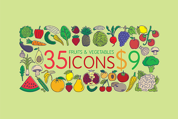 35 Icons Fruits Vegetables