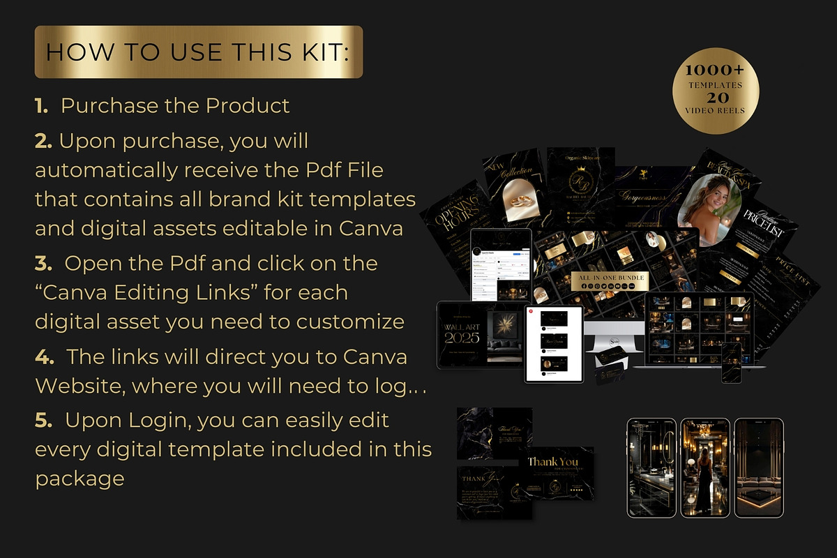 1000 Branding Kit Black Canva, a Branding & Logo Template by CopertiniStudio (Photo 4 of 9)