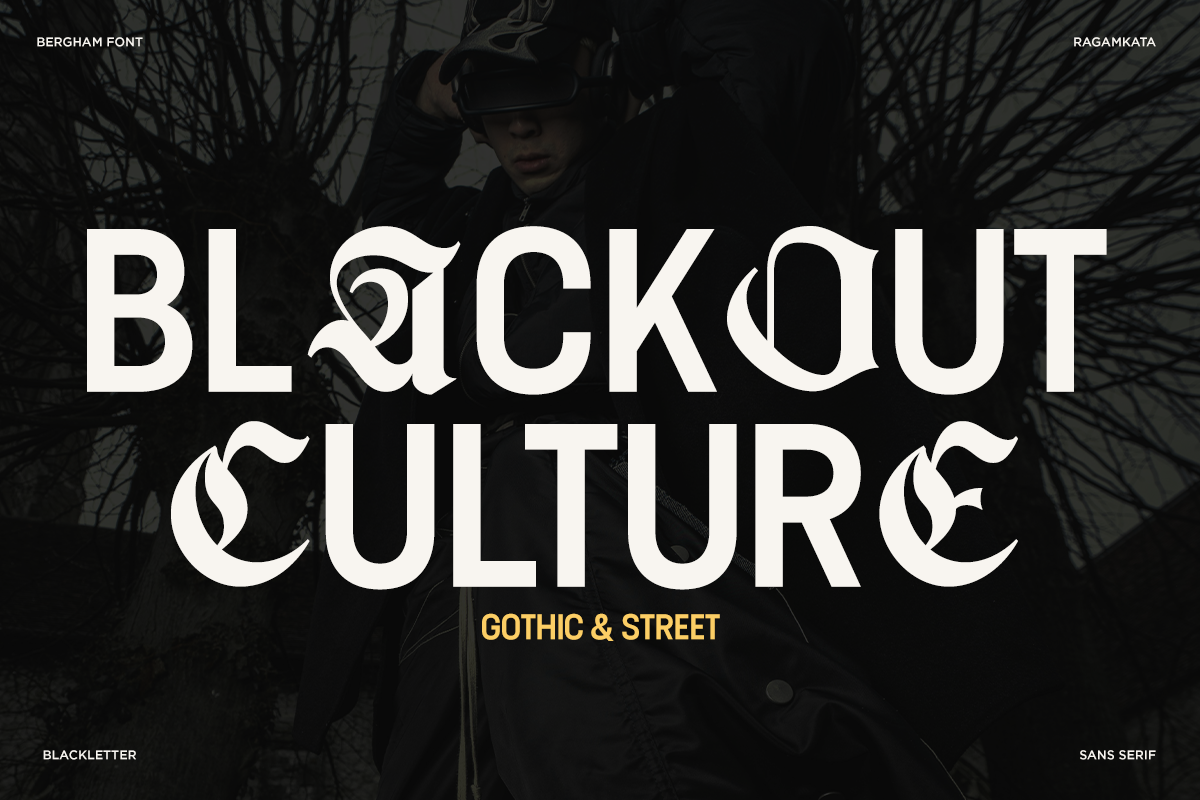 Bergham - Experimental Display Font, a Blackletter Font by RagamKata (Photo 4 of 10)