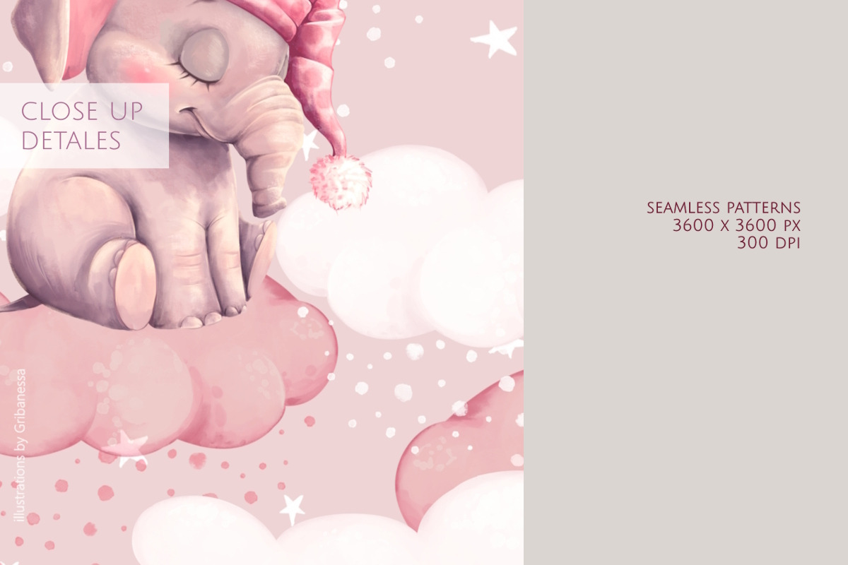 Baby Elephant Cloud Pattern Set, a Pattern Graphic by Gribanessa (Photo 5 of 5)