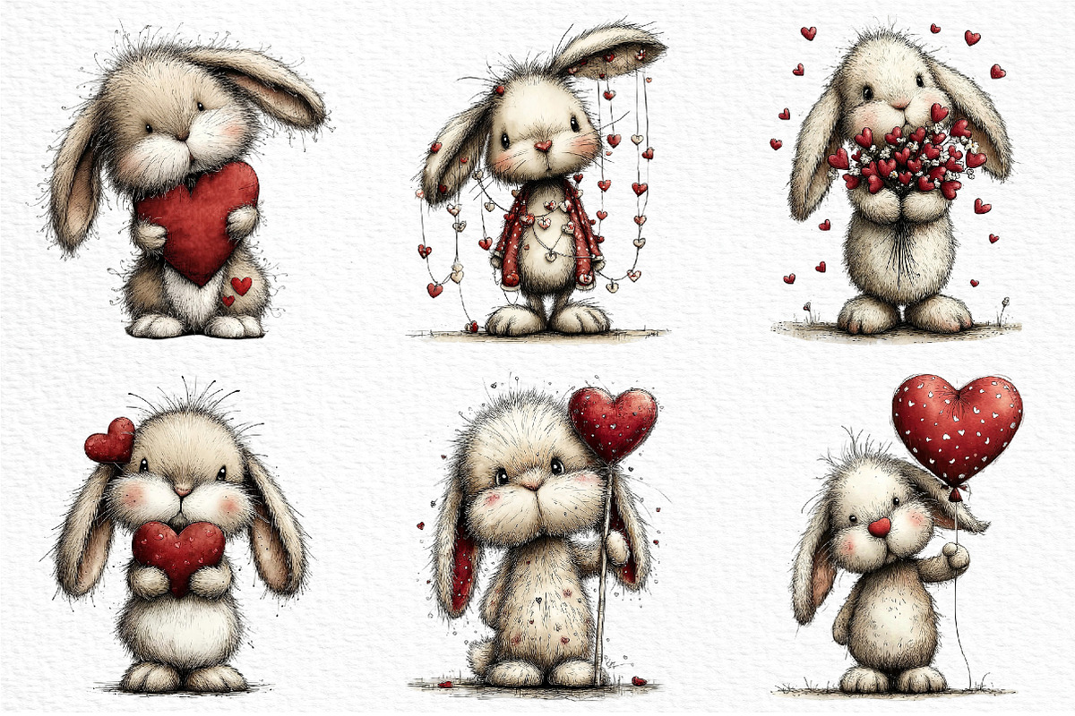 Funny Valentine Bunny Clipart, an Illustration by Craft Nest (Photo 4 of 10)