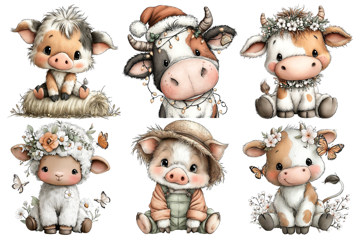 Whimsical Farm Animals Clipart, an Illustration by Pixels.Craft (Photo 6 of 6)