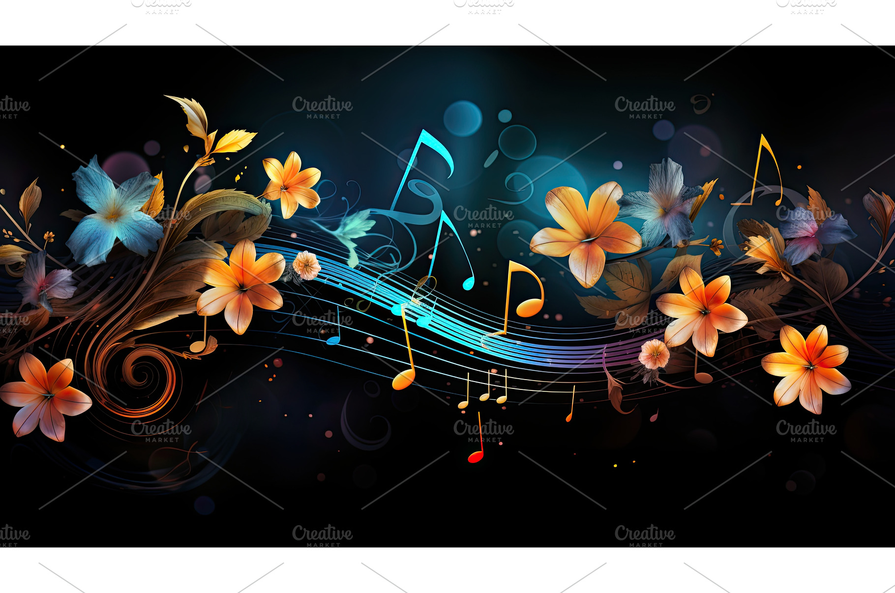 rhythm music notes with flowers ai, a Technology Photo by pikepicture
