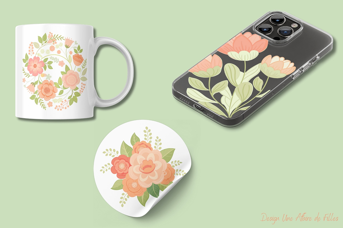 36 FLORAL PEACH FUZZ CLIPART, a Decorative Illustration by Une Affaire de Filles (Photo 2 of 4)