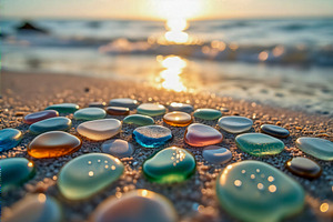Glistening colorful sea glass mosaic, a Photo by rarrarorro
