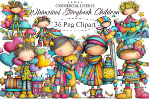 Whimsical Storybook Children Clipart, an Illustration by designcity5
