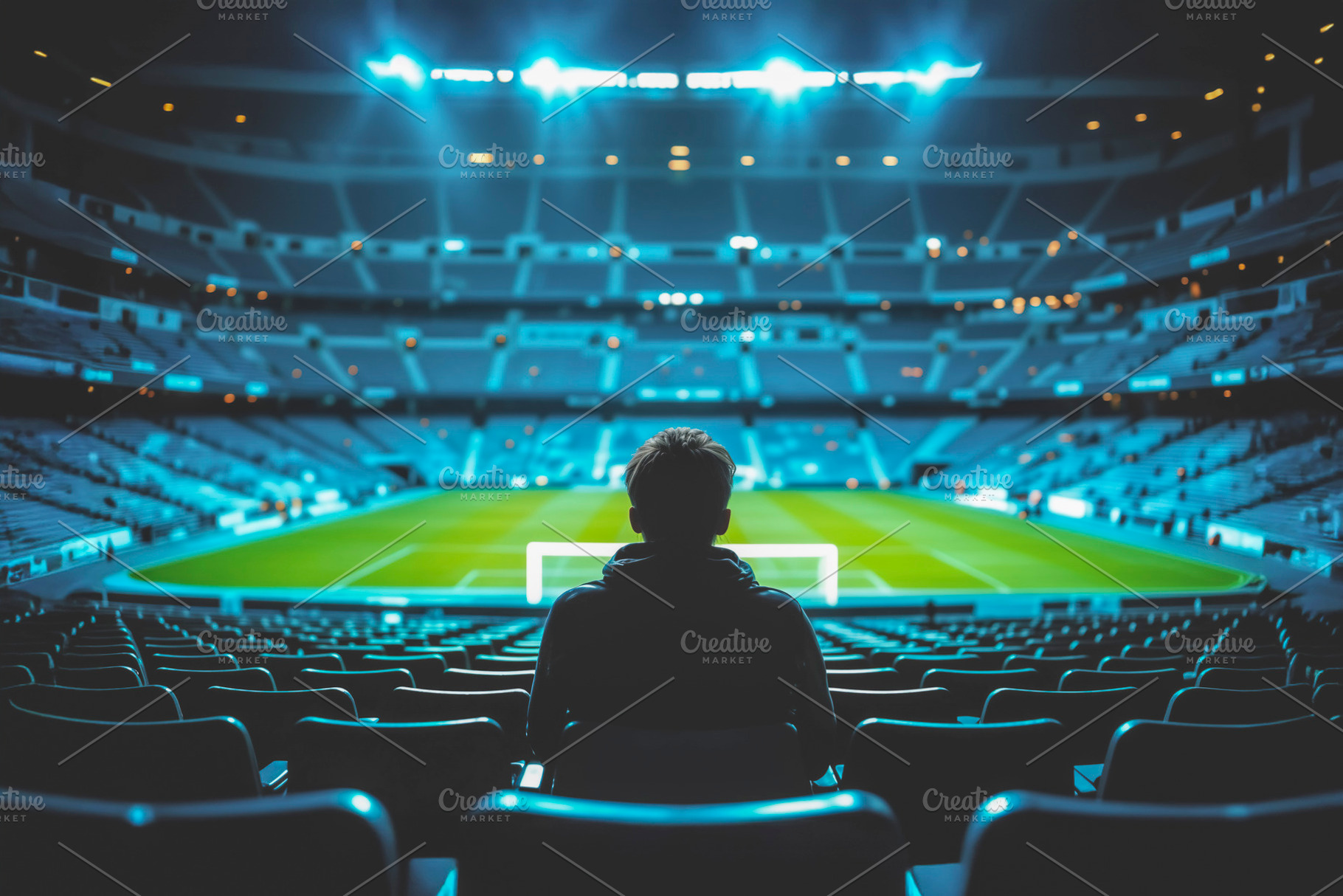 Solitary fan sitting in stadium, a Photo by rarrarorro